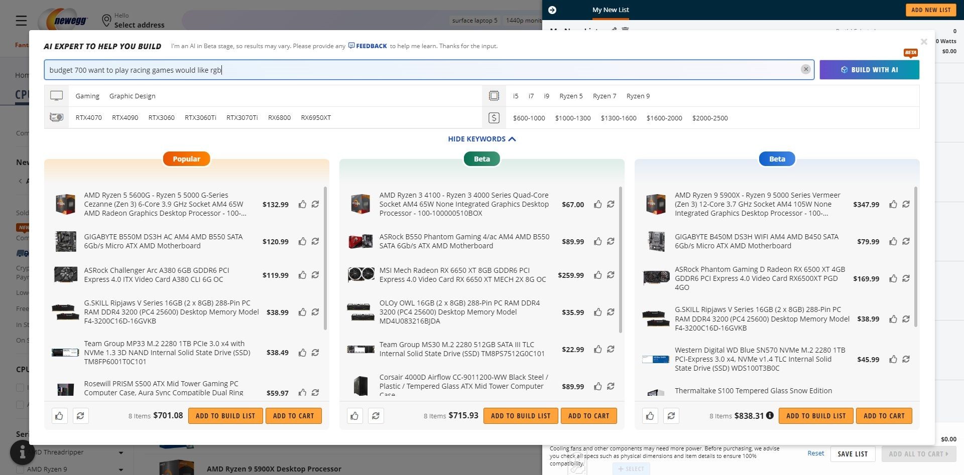 Cấu hình PC đua xe từ Newegg với AI
