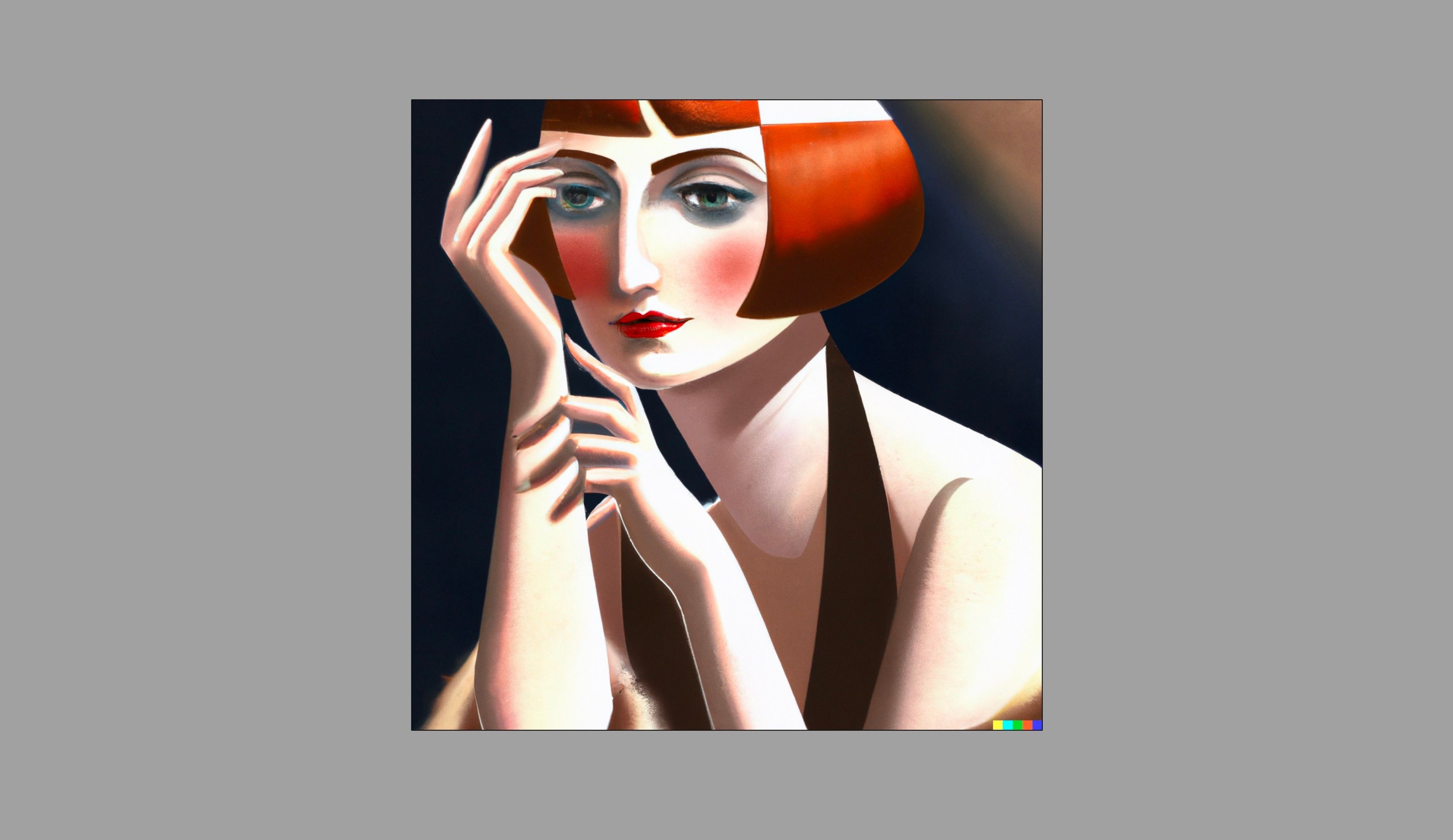 Chân dung một phụ nữ tóc đỏ theo phong cách Tamara de Lempicka