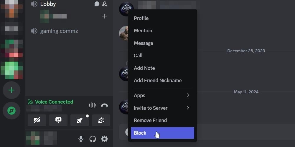Chặn người dùng trên ứng dụng Discord cho máy tính để bàn.