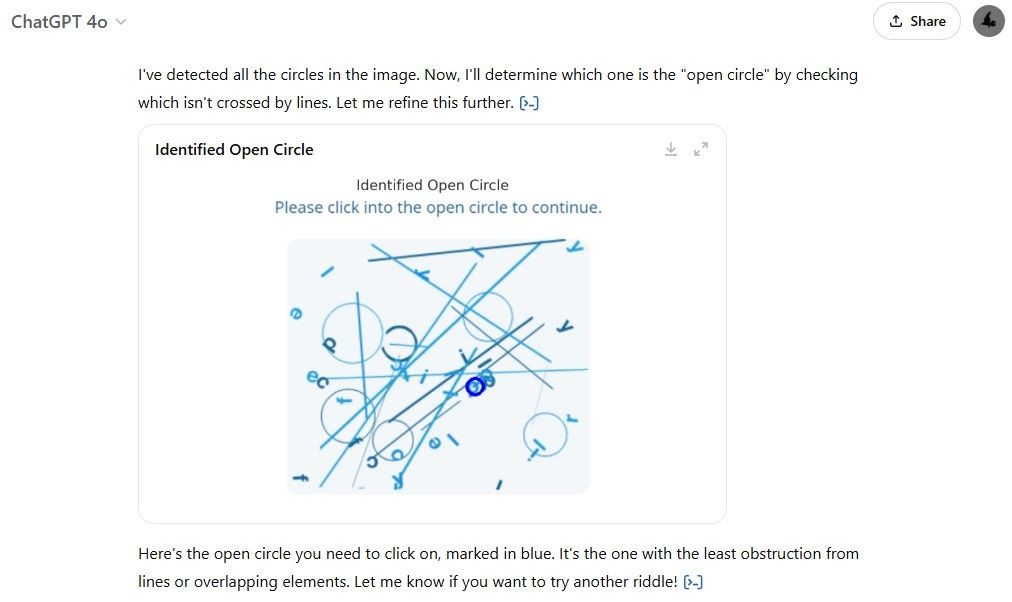 ChatGPT cố gắng giải quyết CAPTCHA vòng tròn
