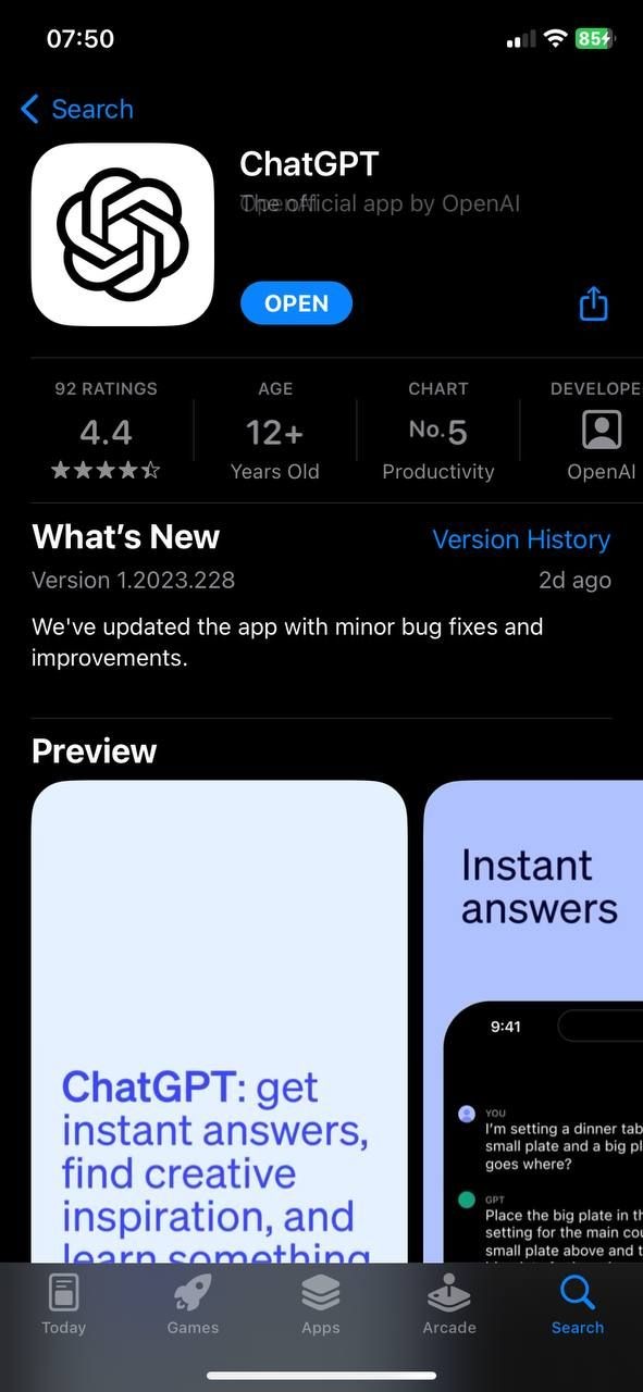ChatGPT đã được tải xuống trong AppStore