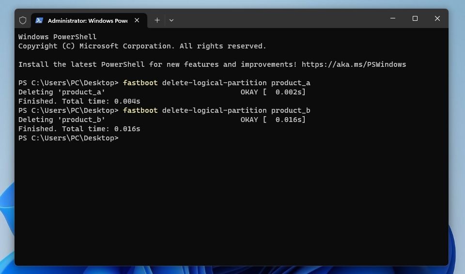 Chạy lệnh xóa phân vùng logic trên Windows Terminal