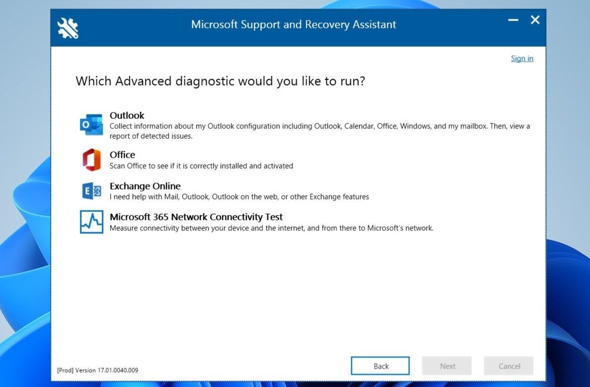 Chạy Microsoft Support and Recovery Assistant