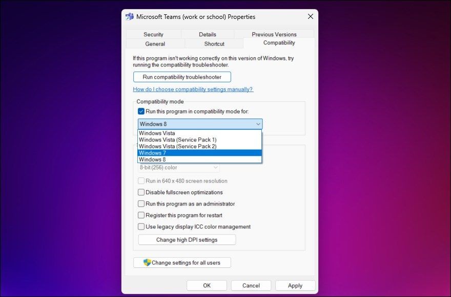 Chạy Microsoft Teams trong chế độ tương thích Windows 7