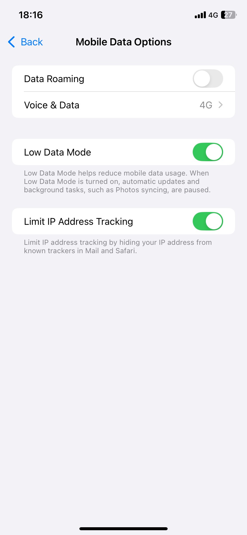 Chế độ Dữ liệu Thấp được bật trên iPhone