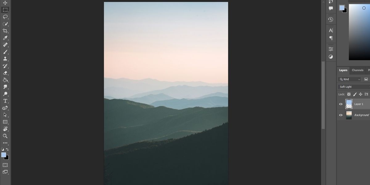 Chế độ pha trộn Ánh Sáng Mềm được áp dụng cho hình ảnh trong Photoshop