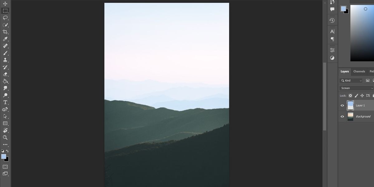 Chế độ pha trộn Màn Hình được áp dụng cho hình ảnh trong Photoshop