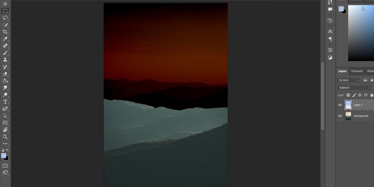 Chế độ pha trộn Trừ được áp dụng cho hình ảnh trong Photoshop