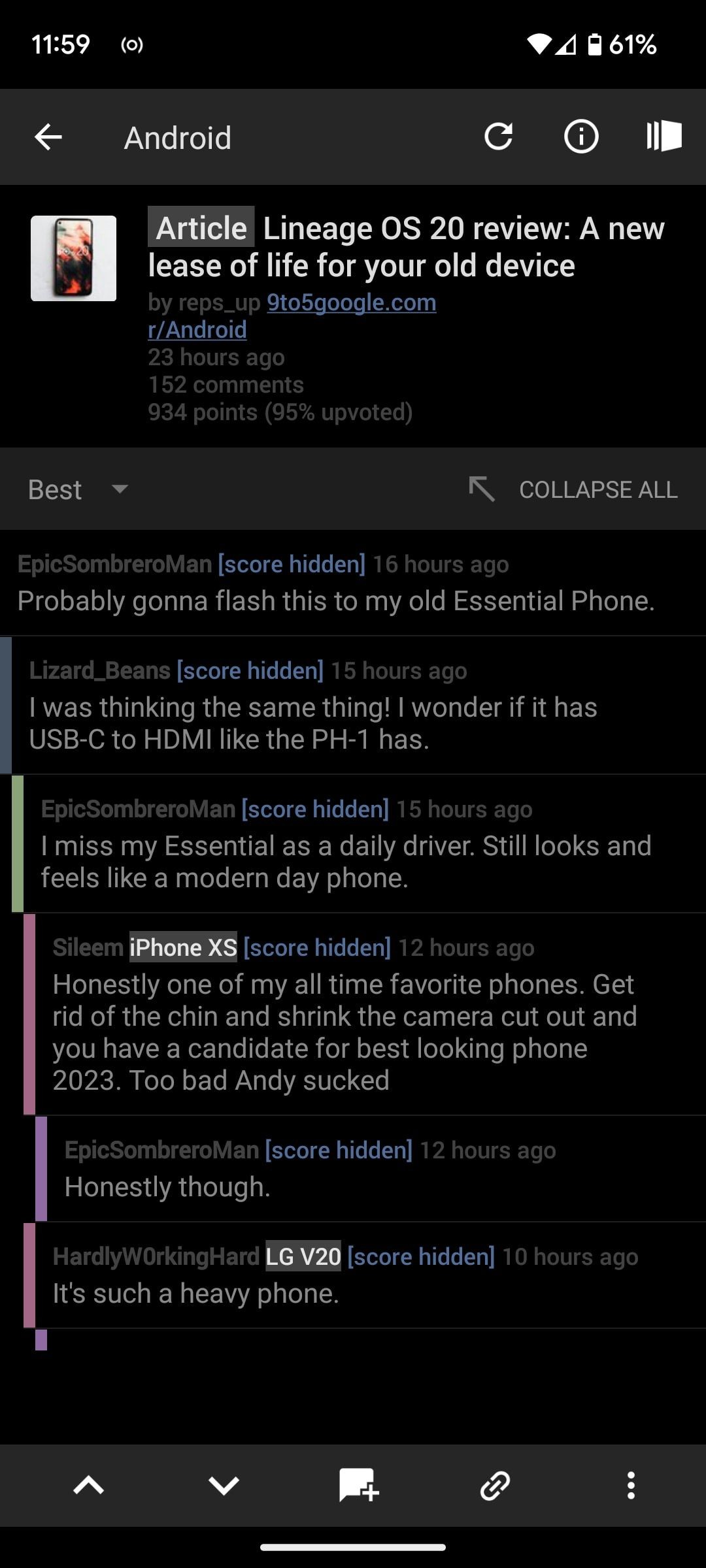 Chế độ xem bài viết đen của BaconReader