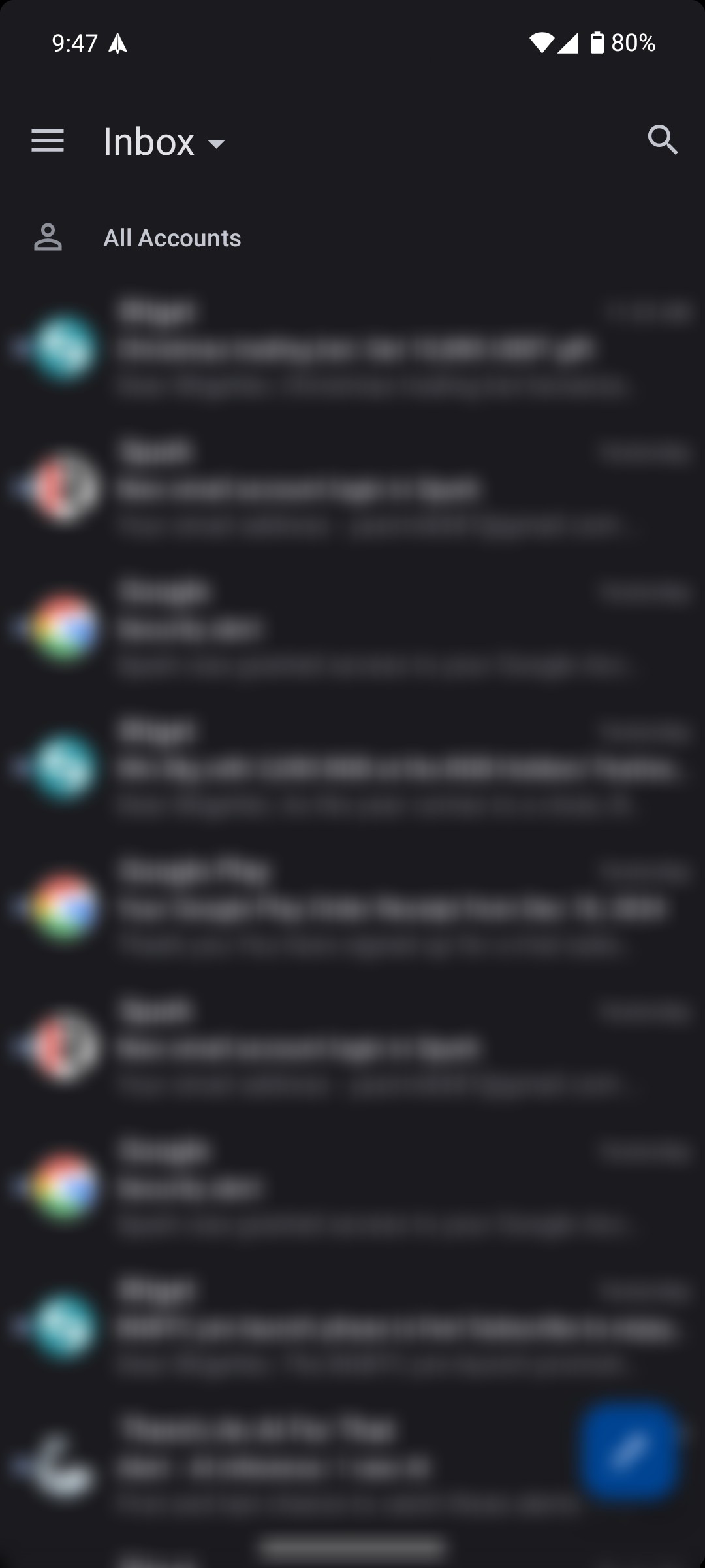 Chế độ xem Cổ Điển trong ứng dụng Spark Mail trên Android
