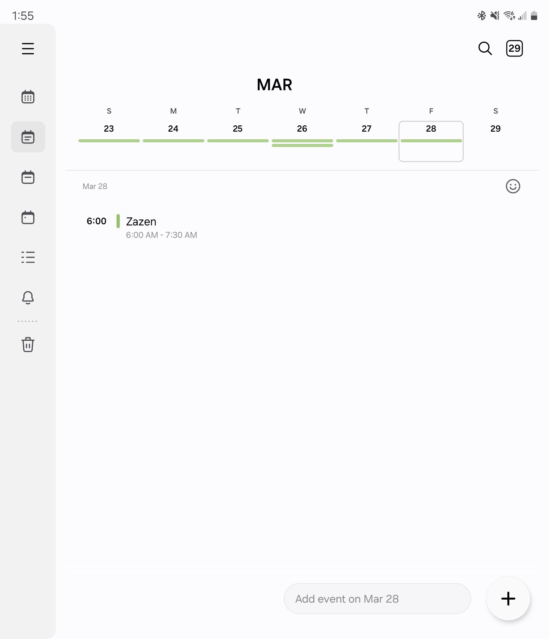 Chế độ xem hàng ngày trên Samsung Calendar