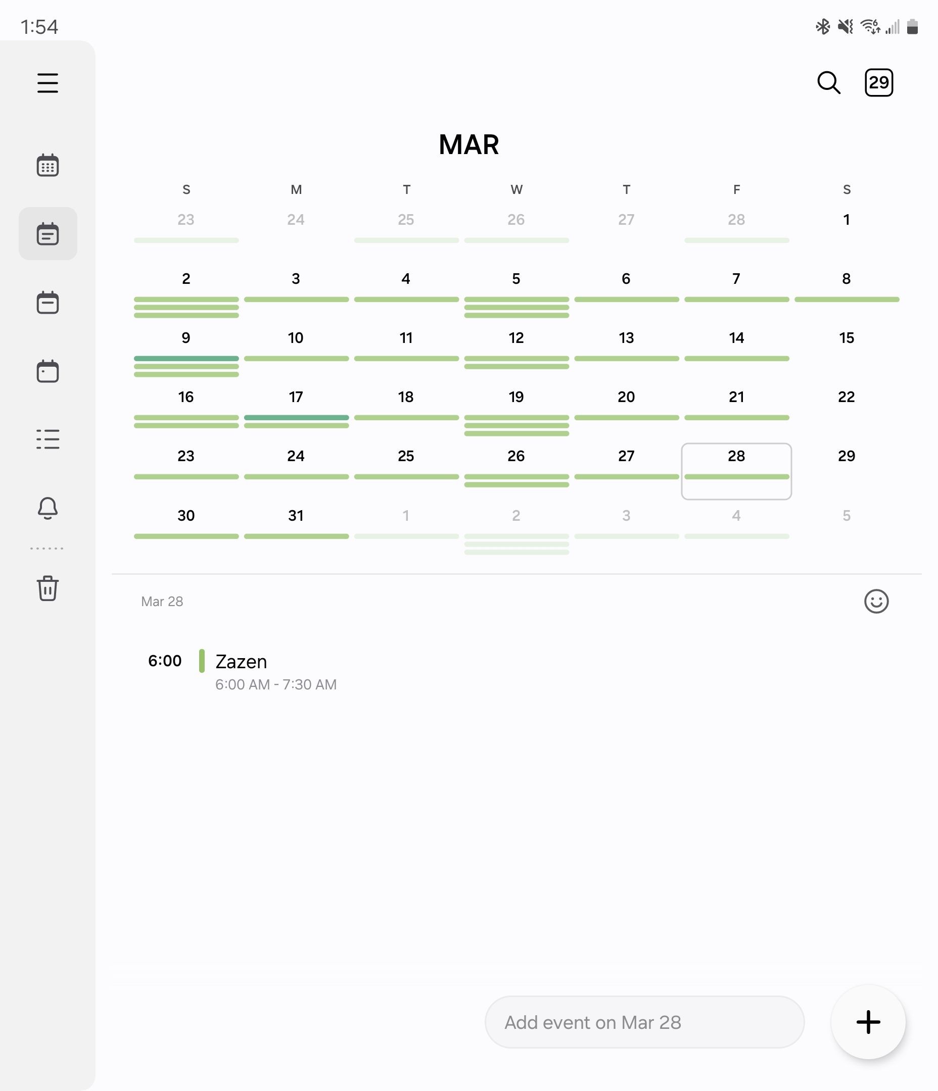 Chế độ xem hàng ngày và hàng tháng trên Samsung Calendar
