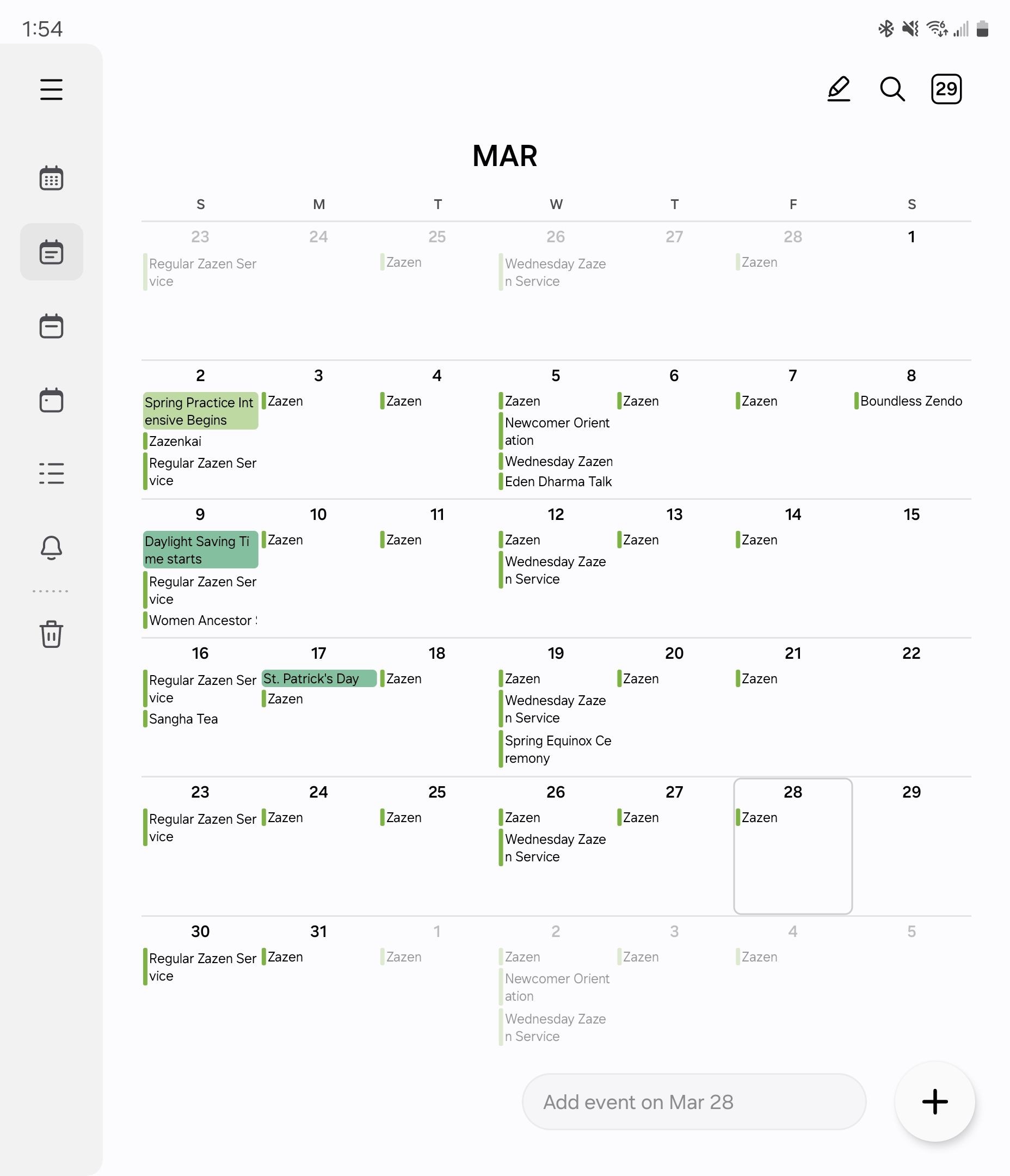 Chế độ xem hàng tháng trên Samsung Calendar