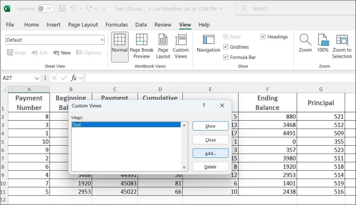 Chế độ xem tùy chỉnh trong Excel