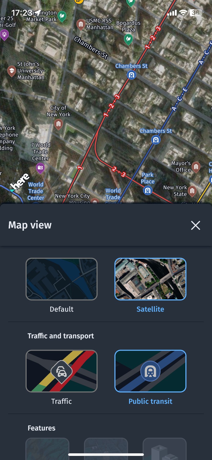 Chế độ xem vệ tinh trong HERE WeGo
