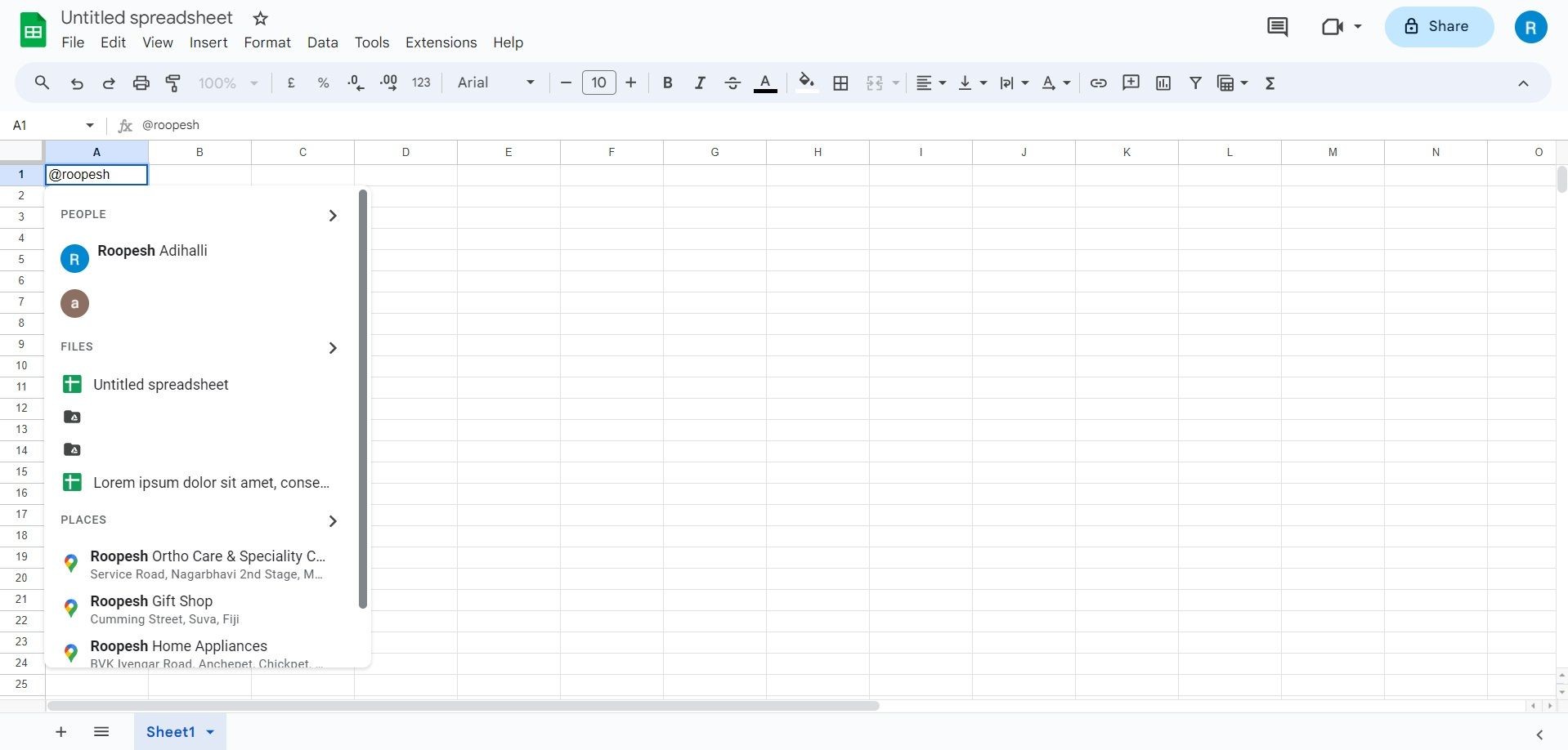 Chèn Smart Chips Trong Google Sheets Bằng Ký Tự @ Với Tên Hoặc Email