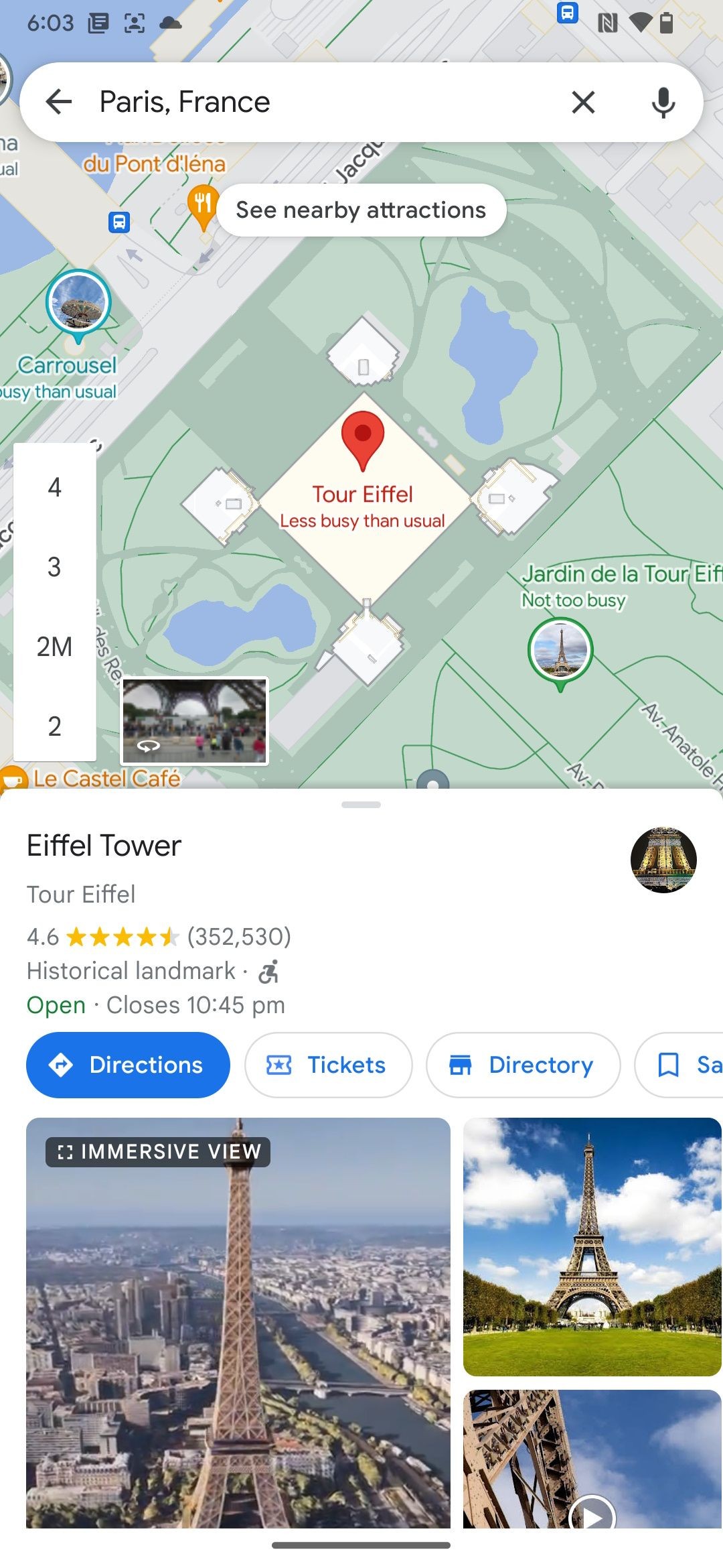 Chi tiết địa danh Tháp Eiffel trên ứng dụng Google Maps