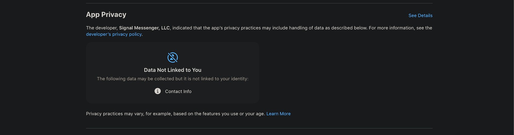 Chính sách quyền riêng tư của Signal trên App Store