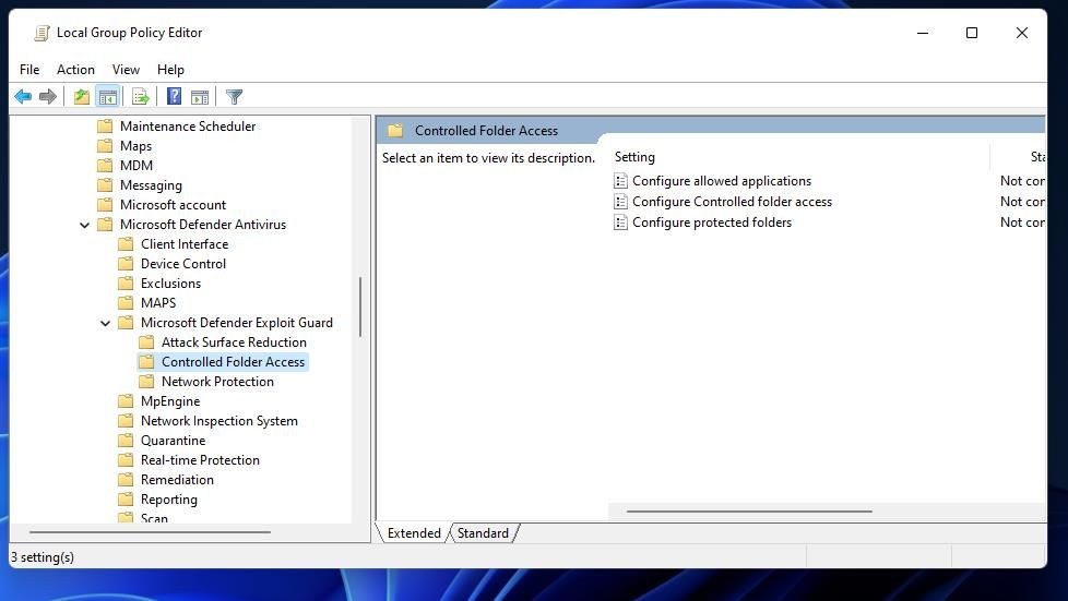 Chính sách Truy cập Thư mục Được Kiểm Soát trong Group Policy Editor