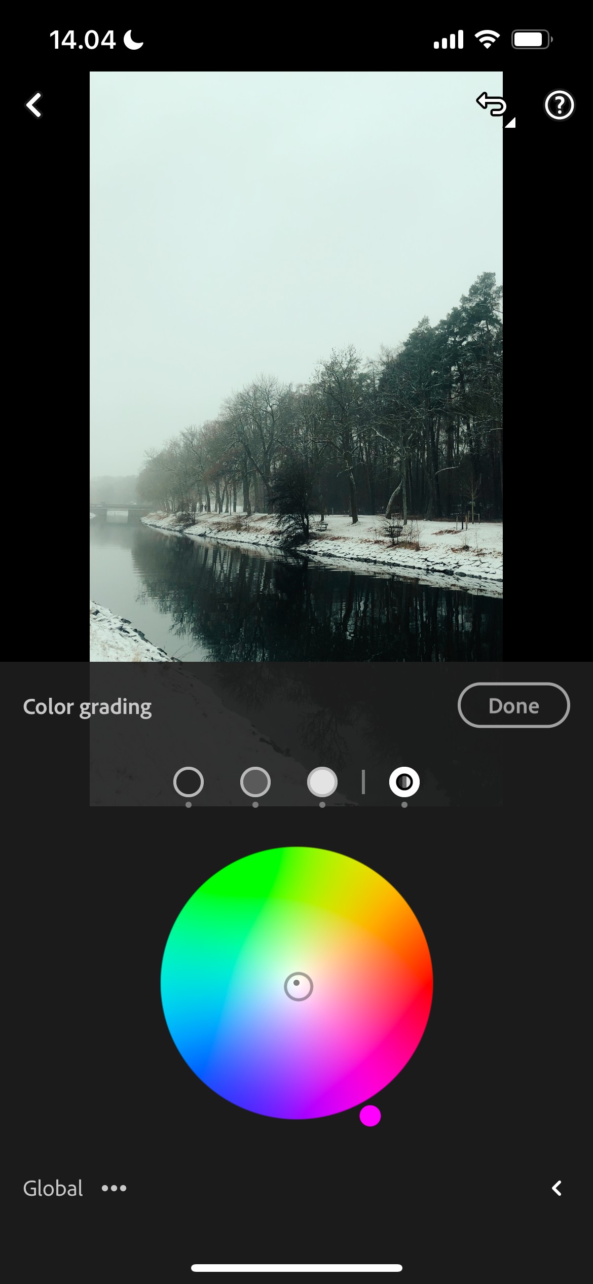 Chỉnh sửa bánh xe màu sắc toàn cầu trong Lightroom cho ảnh ngày có tuyết