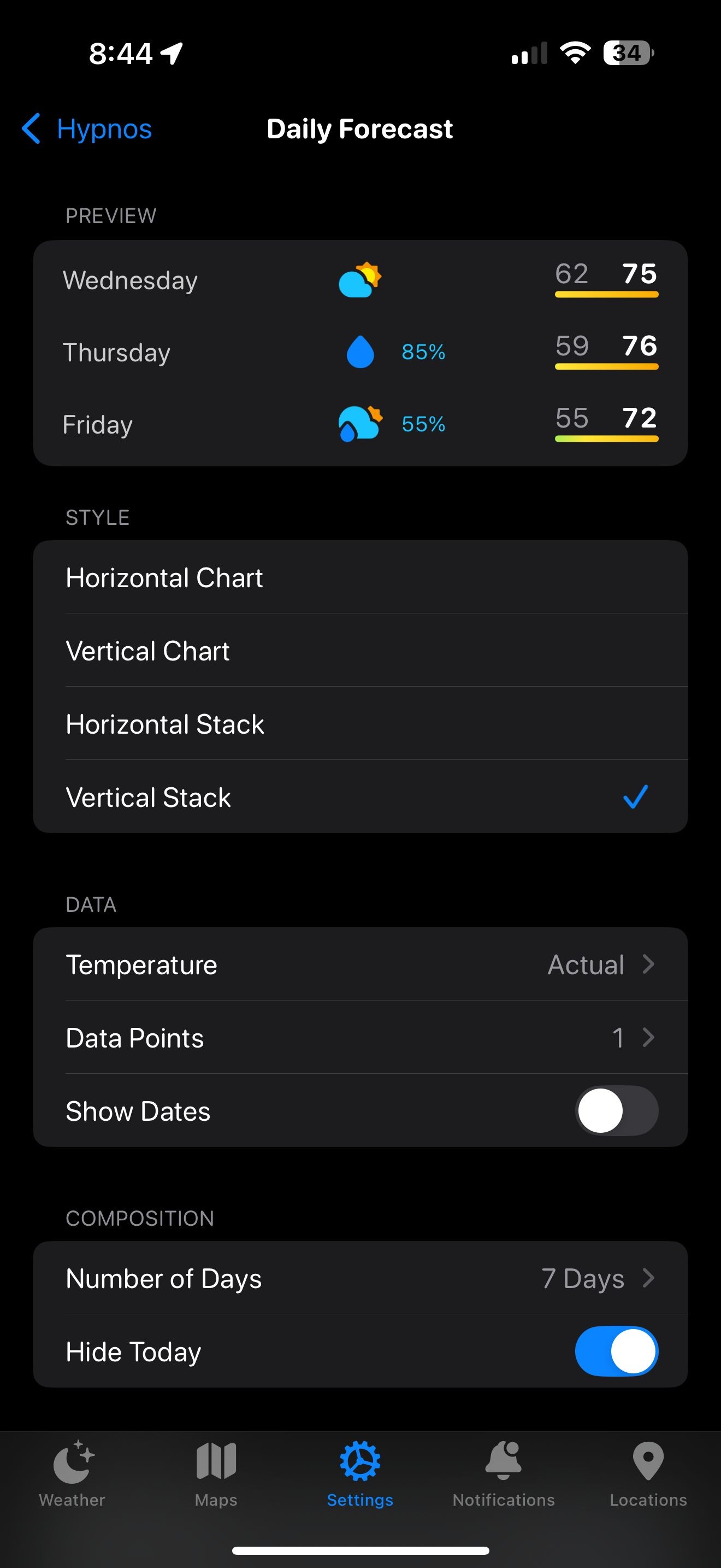 Chỉnh sửa bố cục của Carrot Weather trên iPhone