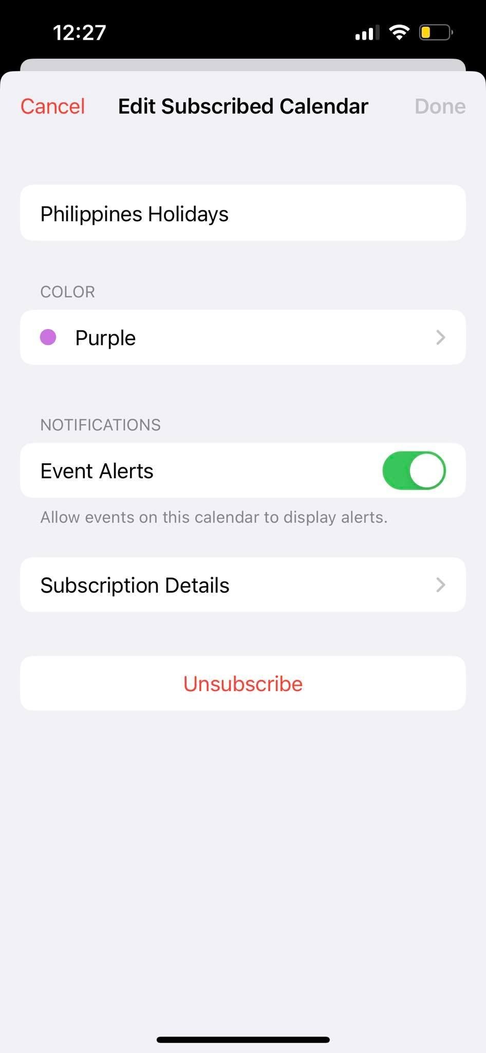 Chỉnh sửa các đăng ký tài khoản lịch trên iPhone