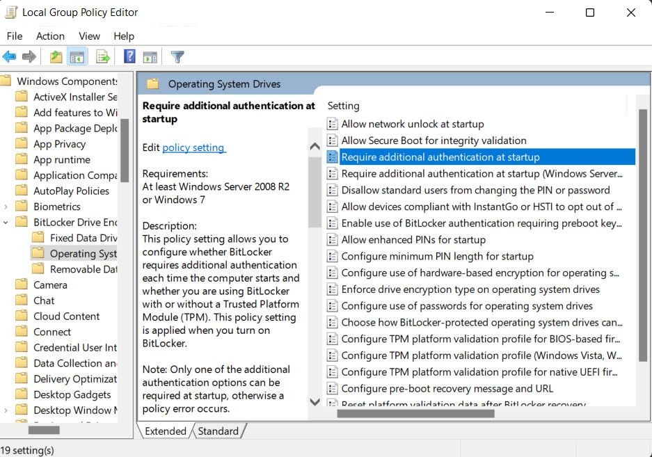 Chỉnh sửa chính sách BitLocker trong GPE