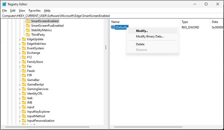 Chỉnh sửa giá trị mặc định trong Registry Editor