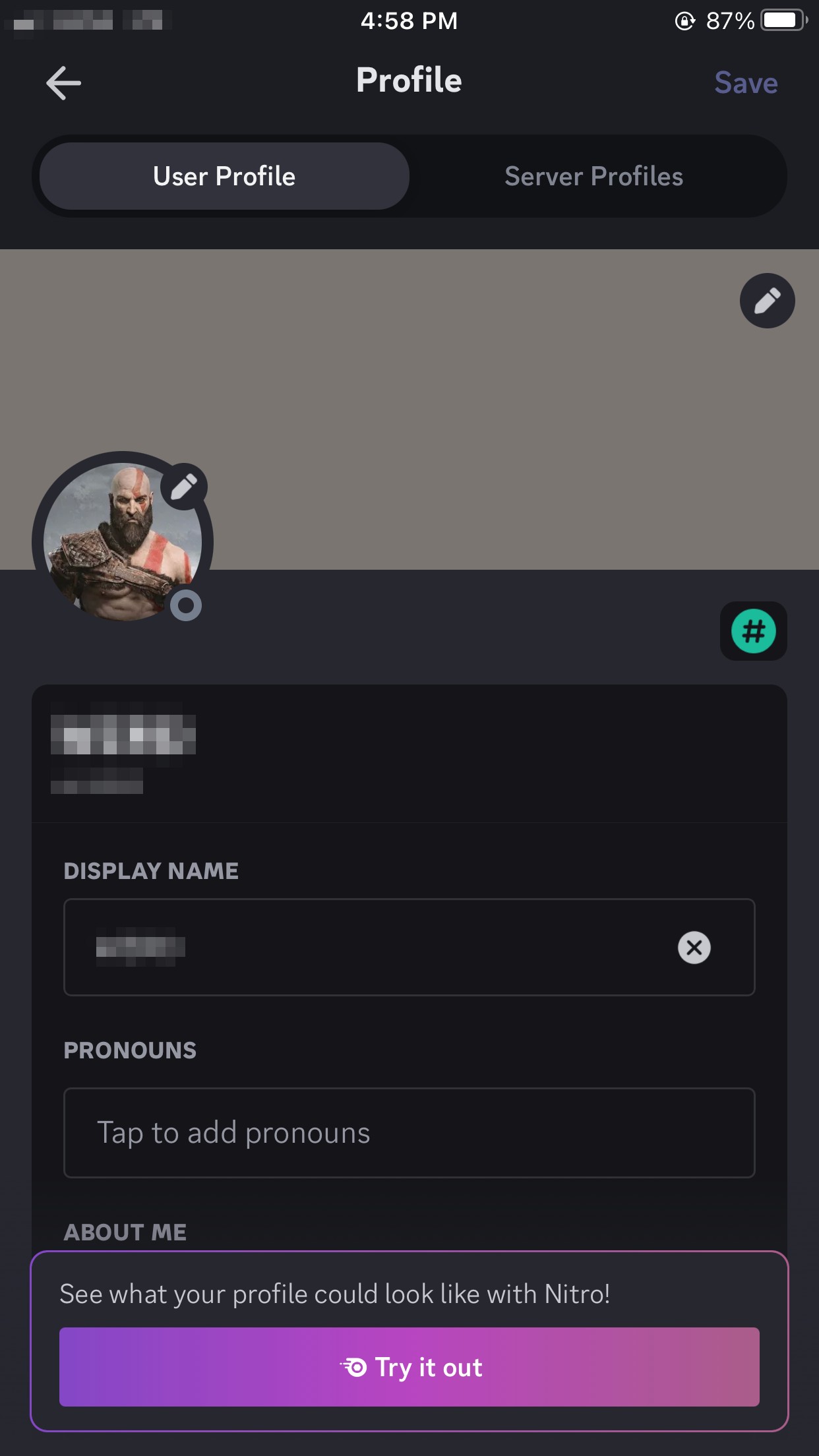Chỉnh sửa hồ sơ người dùng trên ứng dụng Discord cho iPhone.