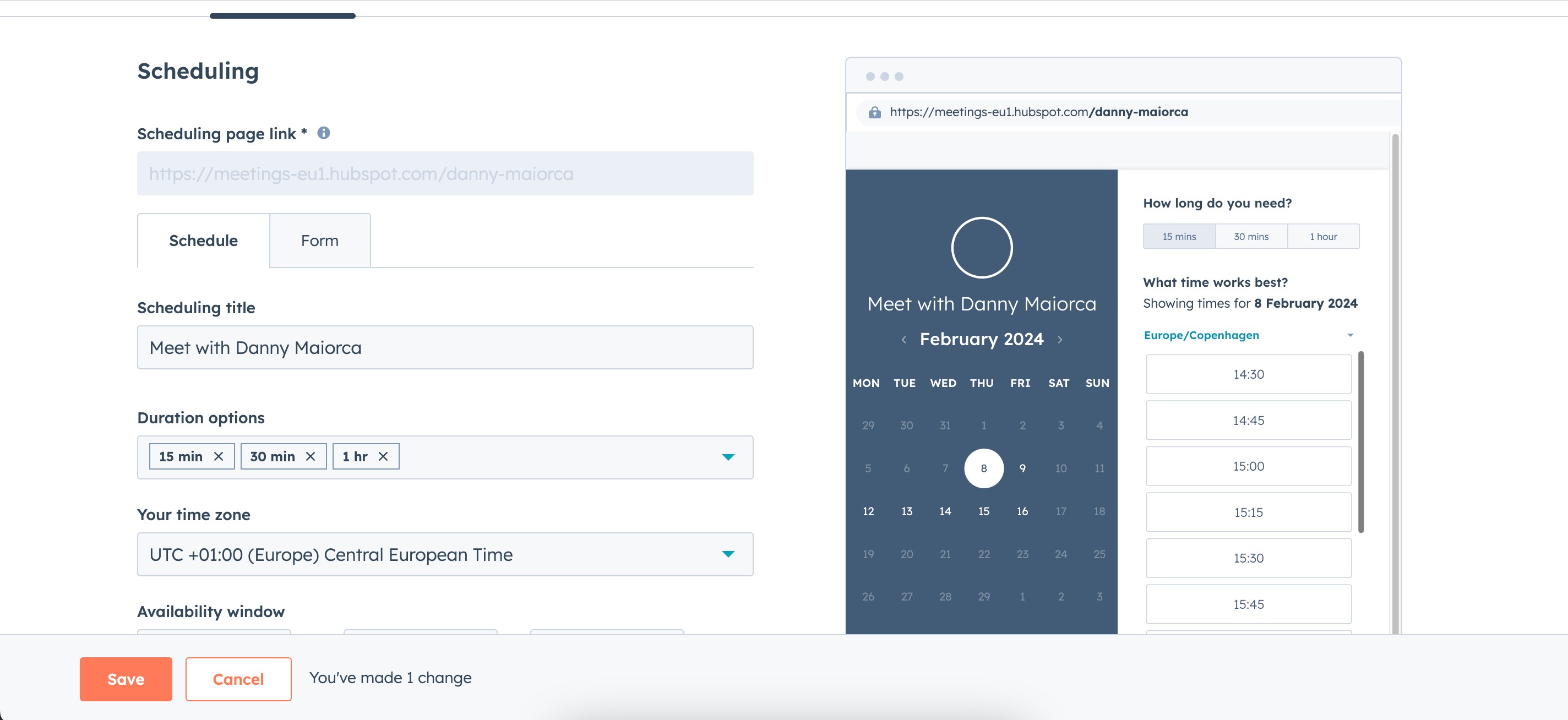 Chỉnh sửa Lập Lịch Họp của HubSpot