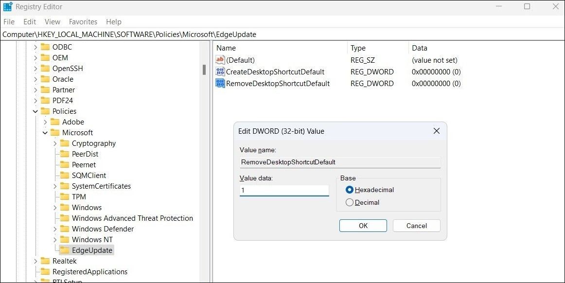 Chỉnh sửa tệp registry để ngăn Microsoft Edge xuất hiện trên desktop