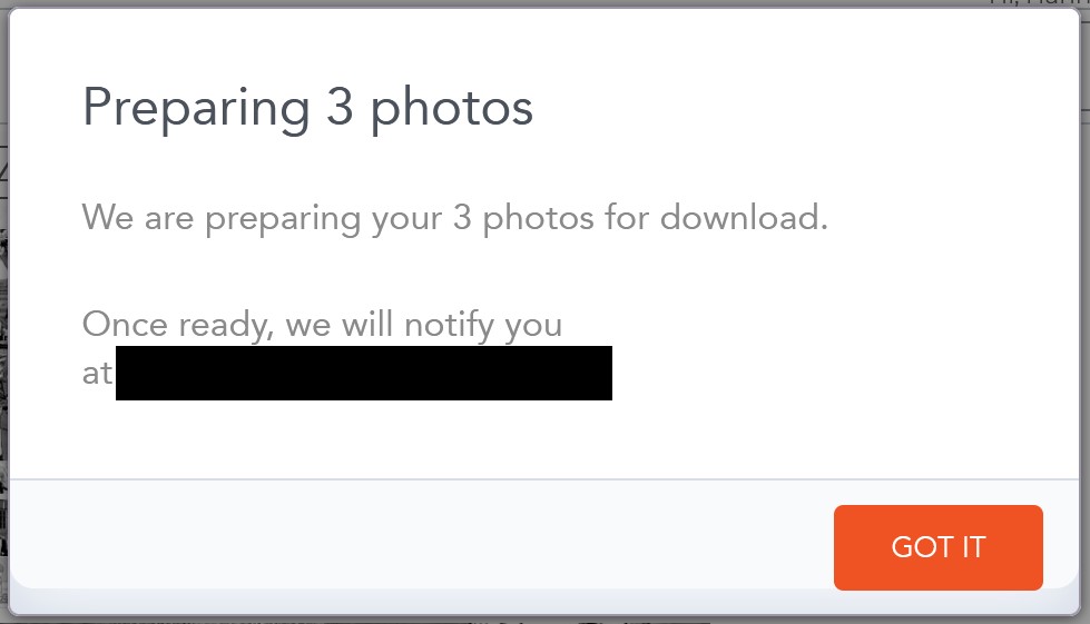 Chờ đợi ảnh sẵn sàng tải xuống trên trang web Shutterfly