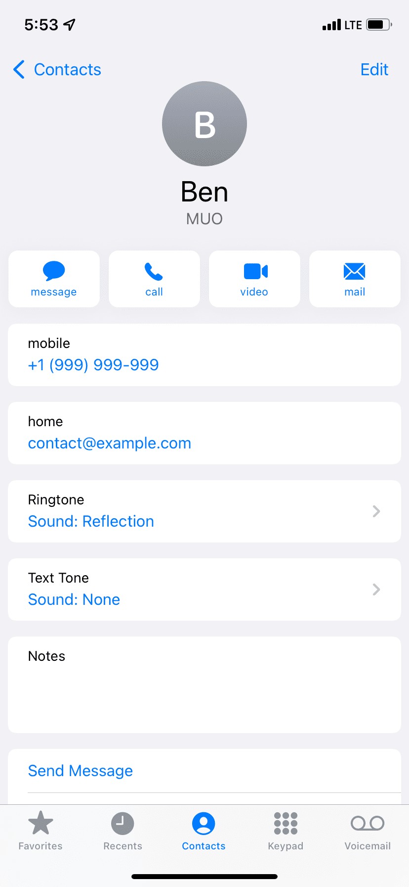 Chọn Âm thanh Tin nhắn cho Liên lạc trong ứng dụng Điện thoại hoặc Danh bạ iPhone