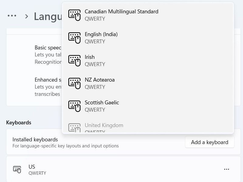 Chọn bố cục bàn phím mới trên Windows 11