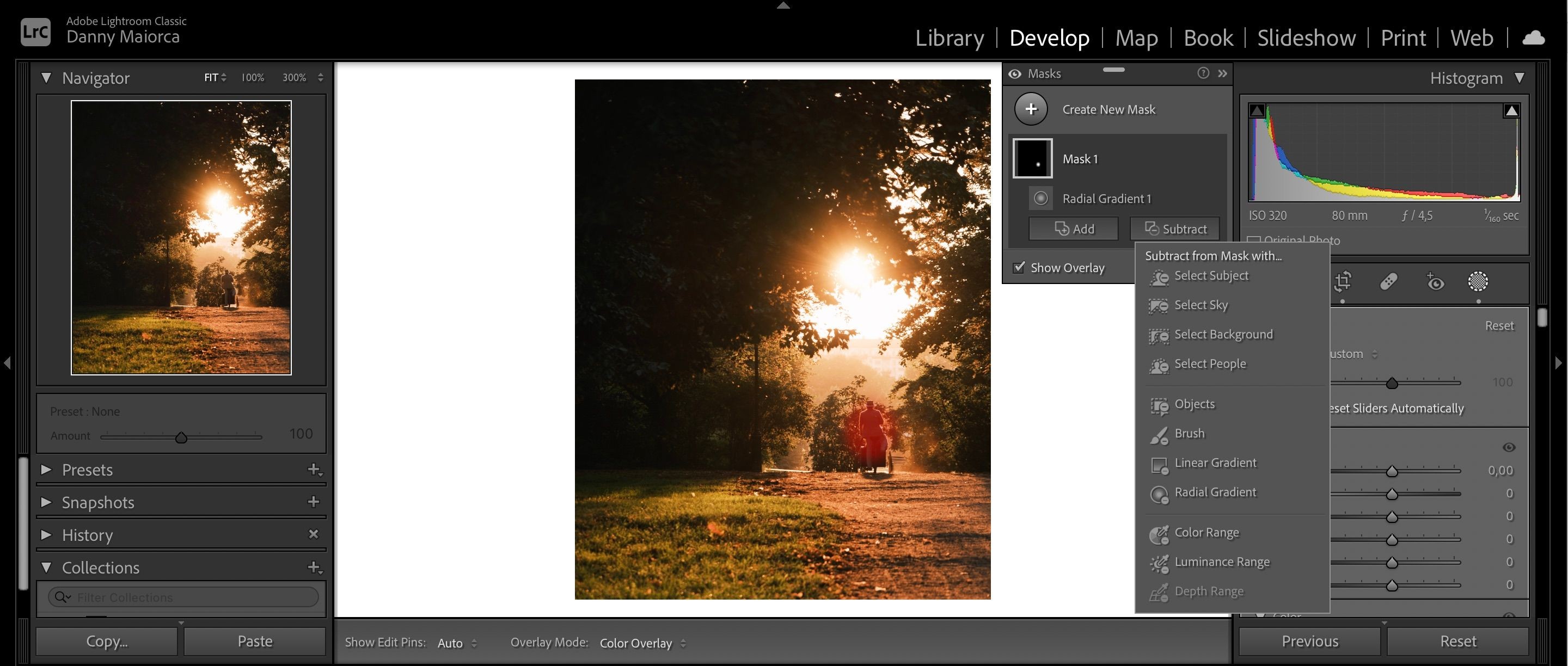 Chọn Brush để điều chỉnh chi tiết bộ lọc Gradient Hình Tròn trong Lightroom