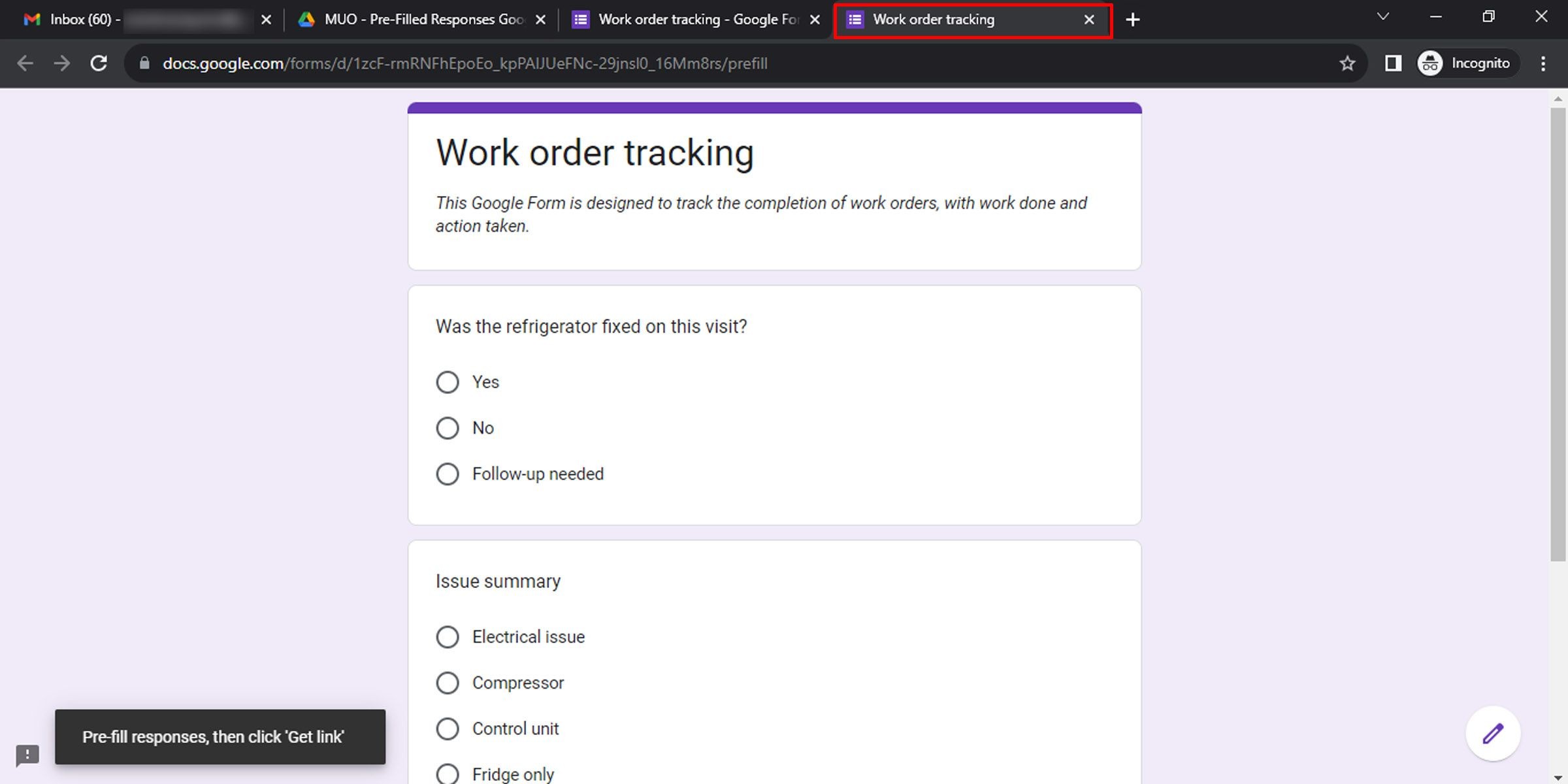 Chọn câu trả lời đã điền sẵn trong Google Form của bạn