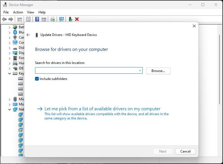 Chọn driver từ danh sách có sẵn trong Device Manager
