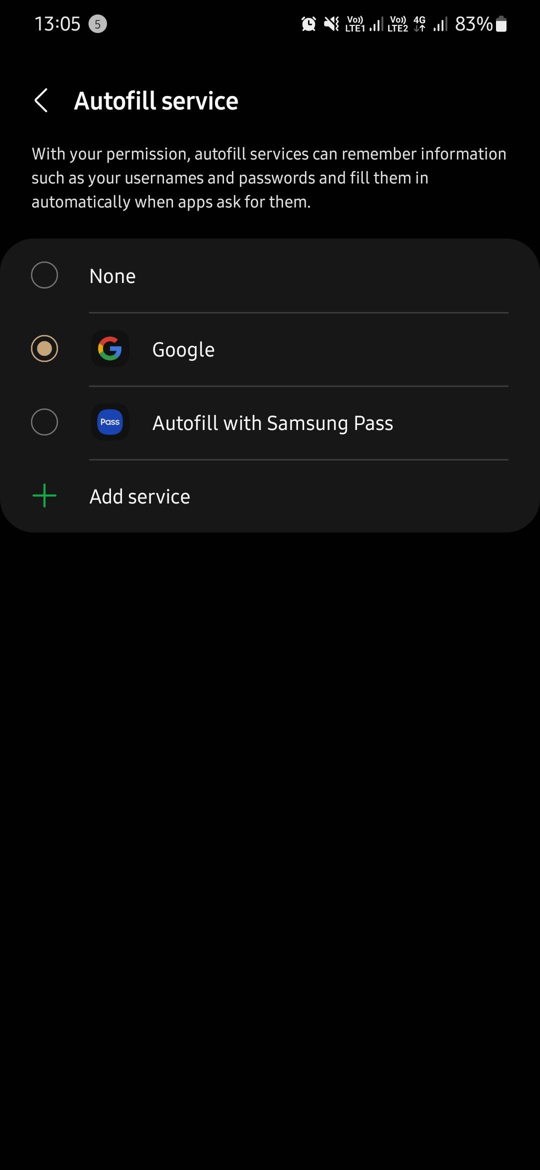 Chọn Google làm tùy chọn tự động điền