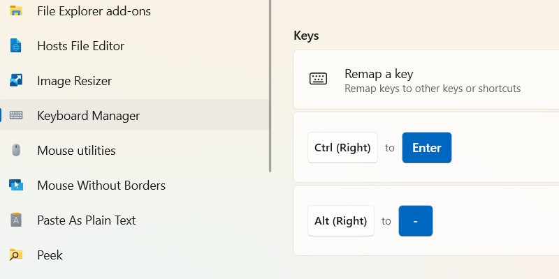 Chọn Keyboard Manager trong PowerToys trên Windows.