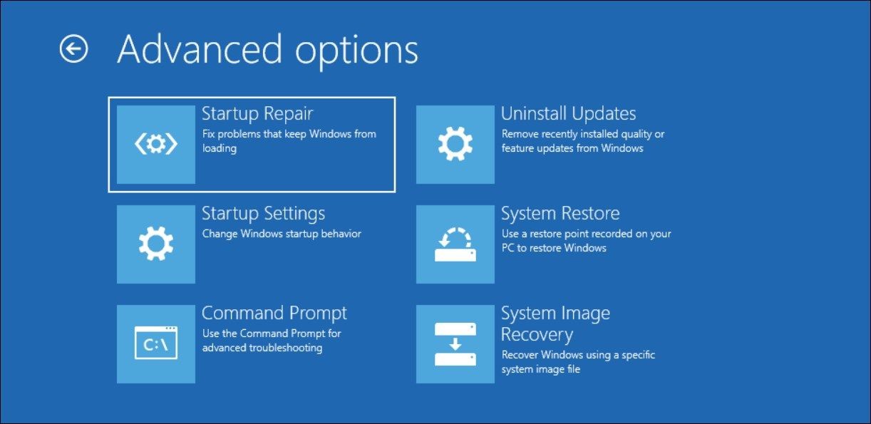 Chọn một tùy chọn trong Môi trường Khôi phục Windows, Tùy chọn nâng cao, Khôi phục Hệ thống
