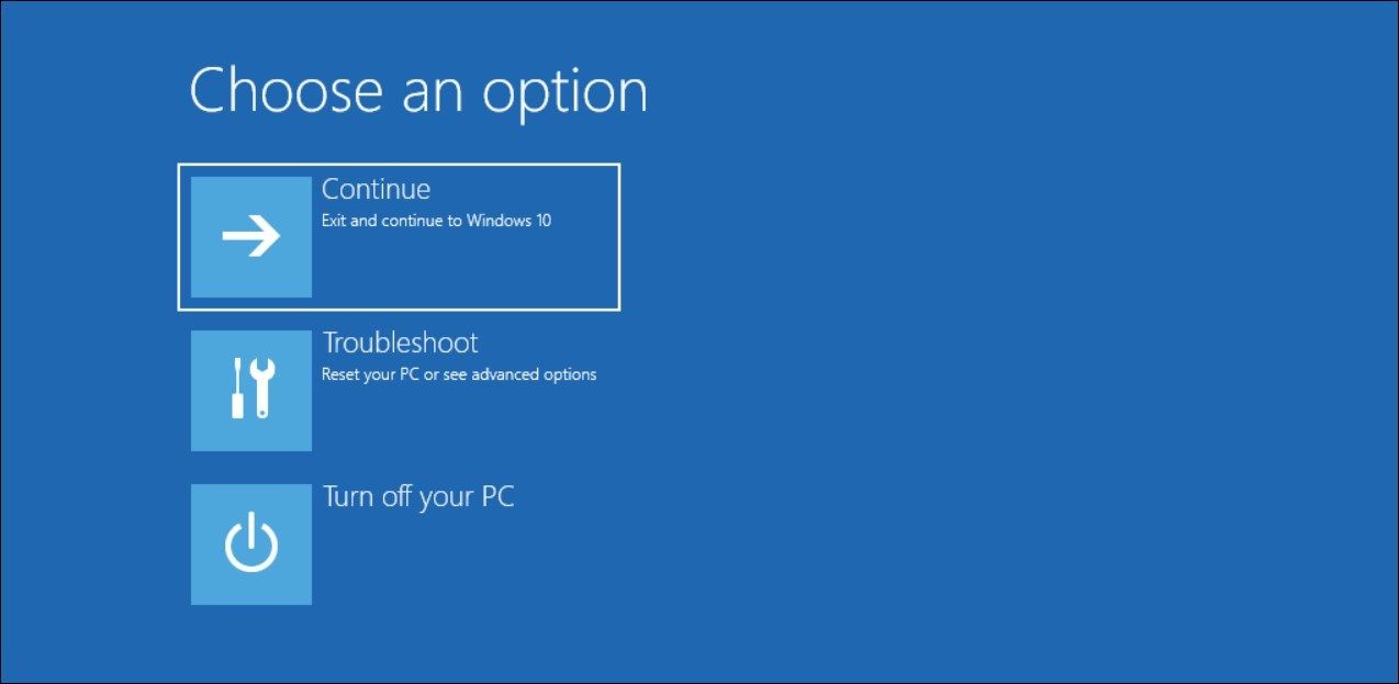 Chọn một tùy chọn trong Môi trường Khôi phục Windows