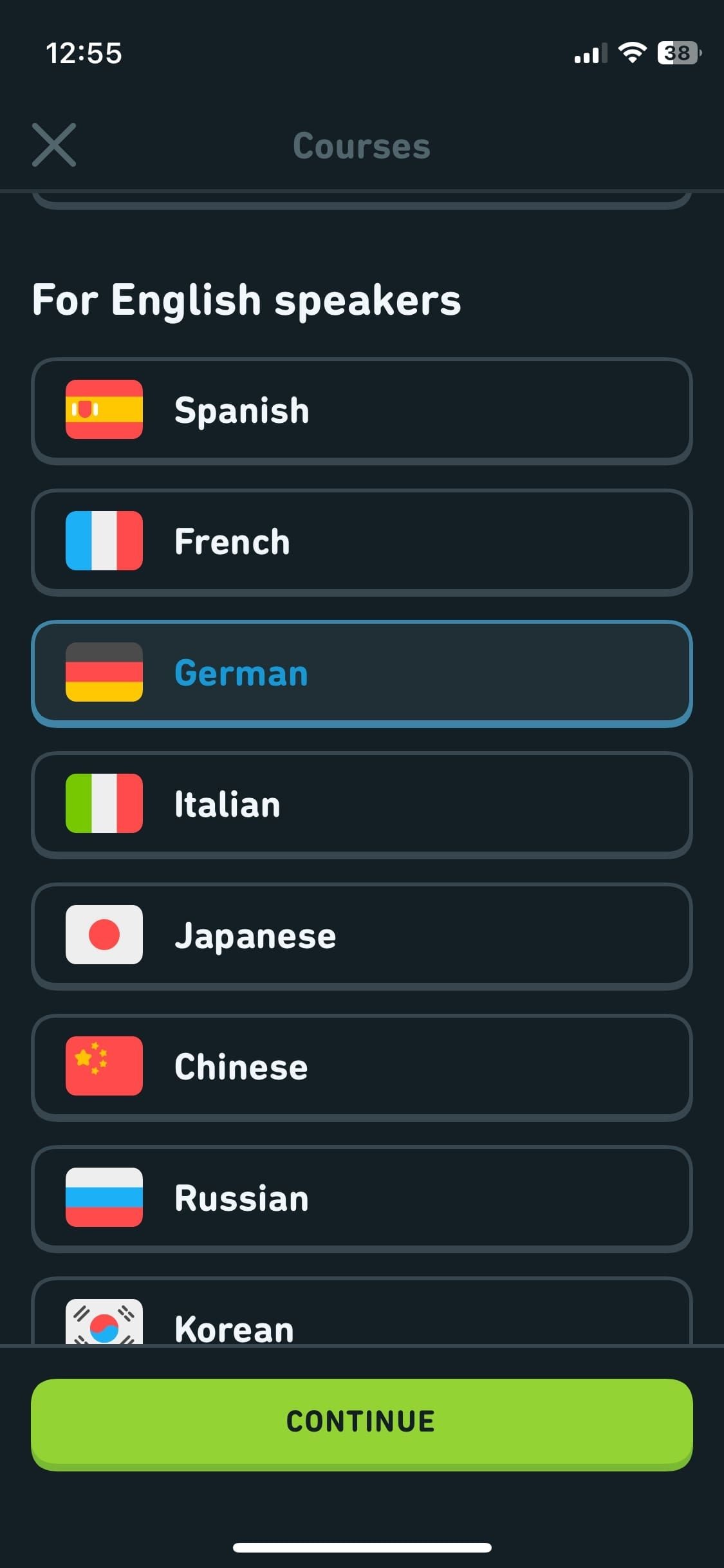 Chọn ngôn ngữ trên Duolingo di động