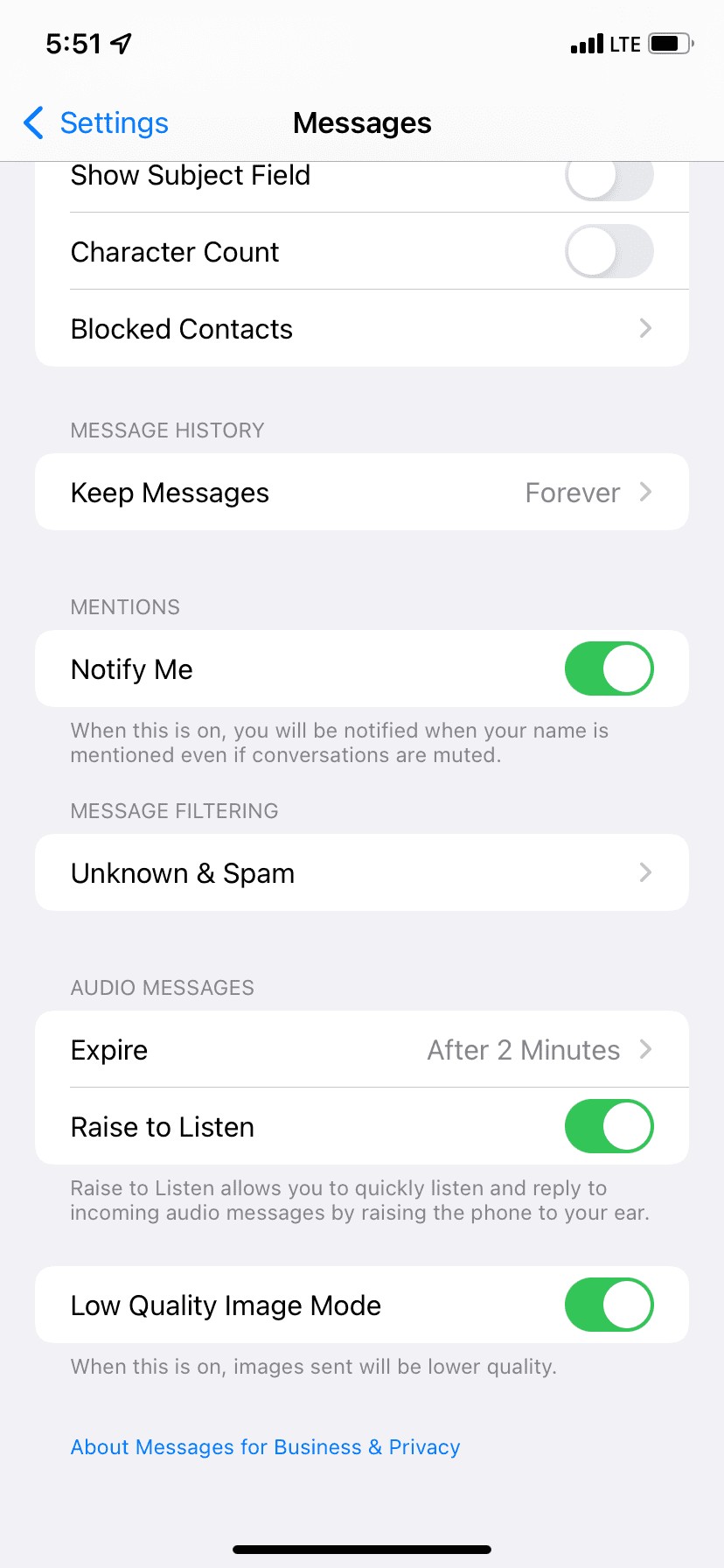 Chọn Người gửi không xác định và Rác trong Cài đặt Tin nhắn iPhone