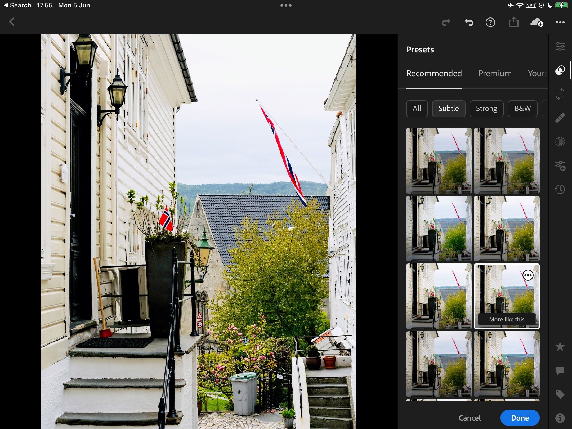 Chọn Preset Trong Lightroom Từ Danh Sách Các Tùy Chọn