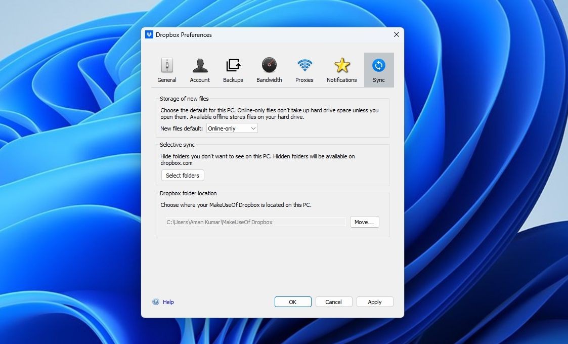 Chọn thư mục của Dropbox