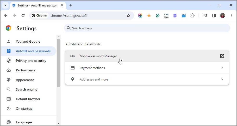 Chọn Trình quản lý mật khẩu Google trên Chrome
