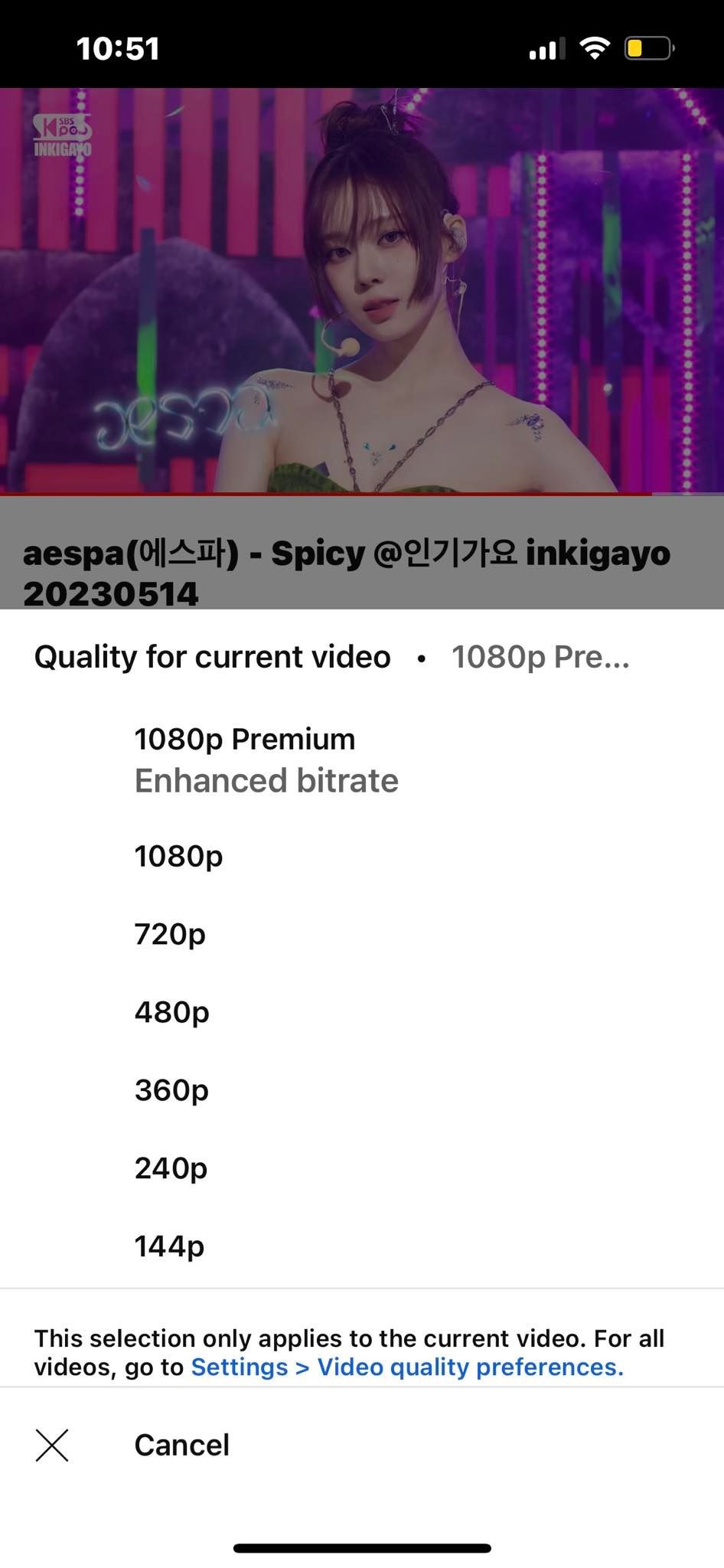 Chọn tùy chọn 1080p Premium tăng cường bitrate trên YouTube