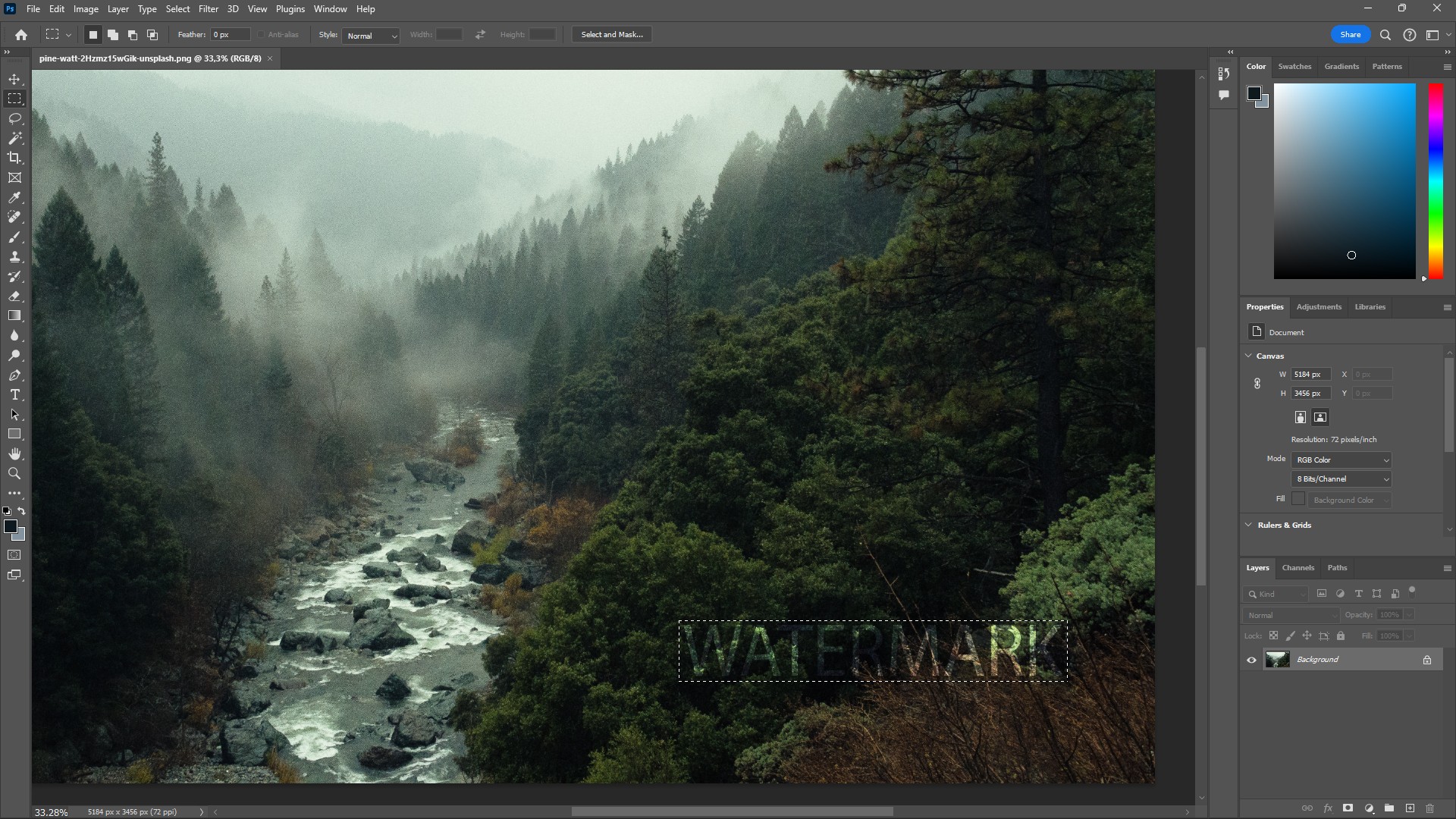 Chọn Watermark Bằng Công Cụ Rectangular Marquee Trong Photoshop