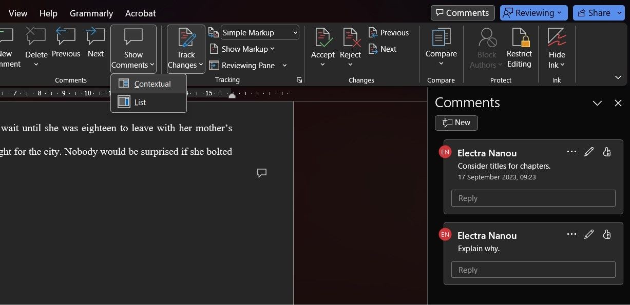 Chuyển đổi giữa nhận xét theo ngữ cảnh và danh sách nhận xét trên Microsoft Word