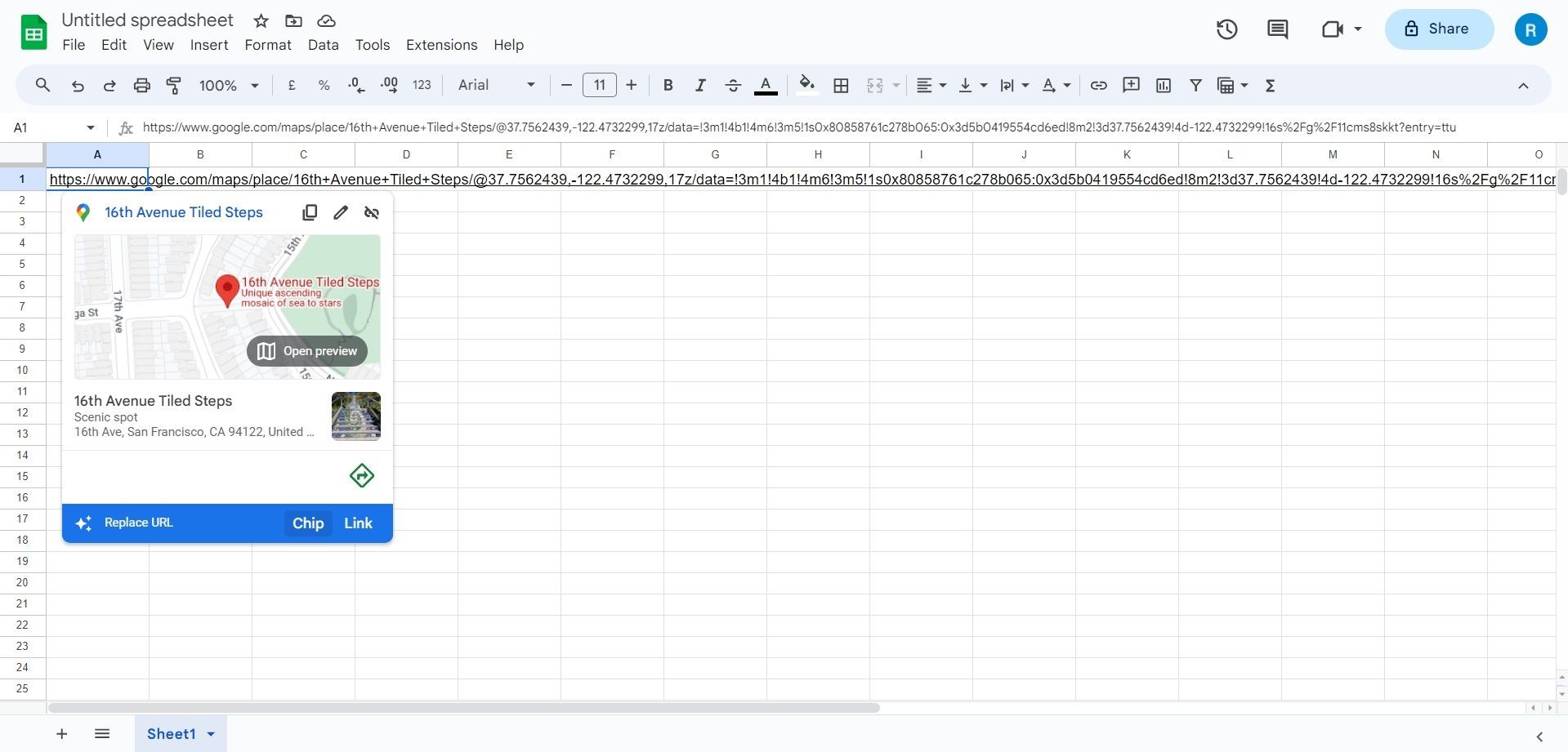 Chuyển Đổi Liên Kết Địa Điểm Thành Smart Chips Trong Google Sheets